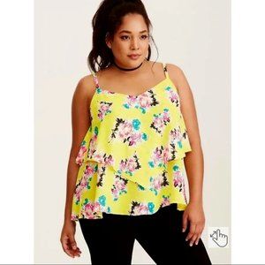Torrid Neon Yellow Floral Tank Top Blouse Sz 1 X
